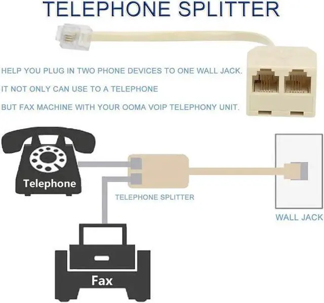 Alt view image 3 of 6 - Telephone Splitters - RJ11 6P4C Two Way 1 Male to 2 Female Outlet Ports Socket Phone Line Converter Cable Wall Adapter Separator for Landline and Fax Ivory