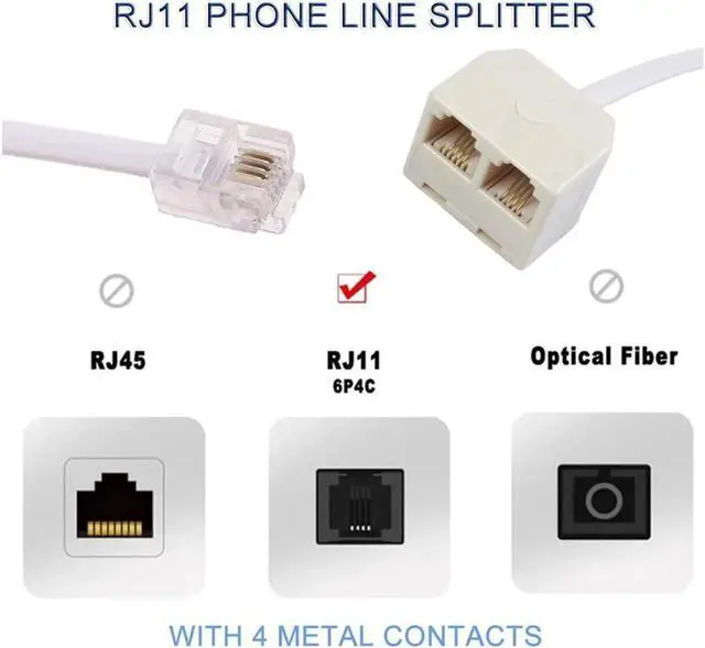 Alt view image 5 of 6 - Telephone Splitters - RJ11 6P4C Two Way 1 Male to 2 Female Outlet Ports Socket Phone Line Converter Cable Wall Adapter Separator for Landline and Fax Ivory
