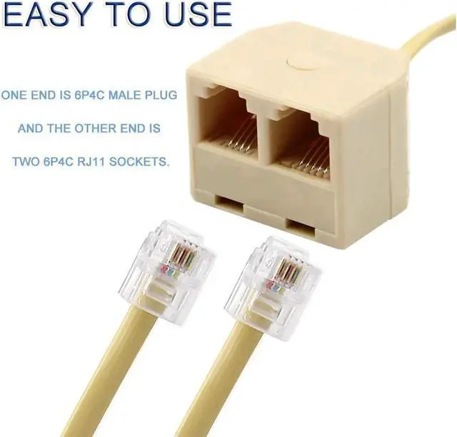 Alt view image 4 of 6 - Telephone Splitters - RJ11 6P4C Two Way 1 Male to 2 Female Outlet Ports Socket Phone Line Converter Cable Wall Adapter Separator for Landline and Fax Ivory