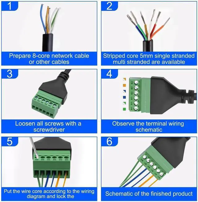 Alt view image 7 of 7 - RJ12 Screw Terminal RJ12 6P6C to 6 Pin Solderless Connector Adapter Extension Cable Phone Cord RJ12 Male to 6 Pin Terminal Breakout Board Extender Connector for Landline Telephone Modem - 2PCS