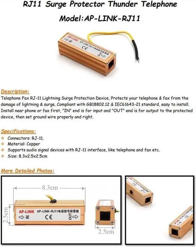 Alt view image 3 of 4 - Fax RJ-11 RJ11 Surge Protector Thunder Lightning Arrester Protection Device RJ11 Surge Protection SPD,Telecom RJ11 Telephone Modem Surge Protector Thunder Arrester