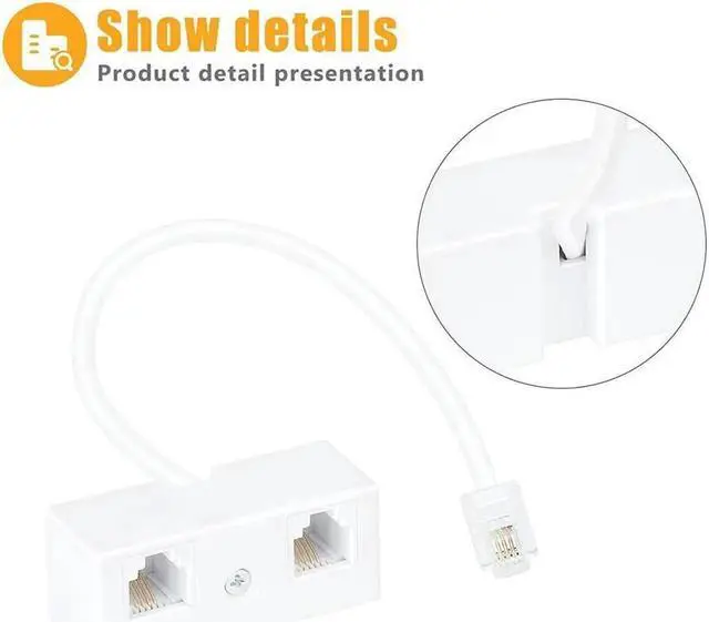 Alt view image 4 of 7 - Telephone Splitter, RJ11 6P4C 1 Male to 2 Female Adapter, 2 Way RJ11 Telephone Plug to RJ11 Socket and Separator(2 Pack)