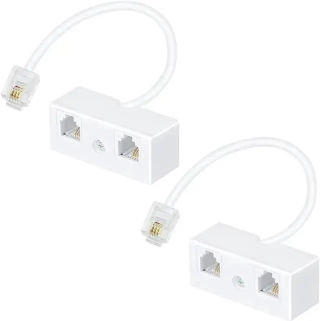 Main image of Telephone Splitter, RJ11 6P4C 1 Male to 2 Female Adapter, 2 Way RJ11 Telephone Plug to RJ11 Socket and Separator(2 Pack)