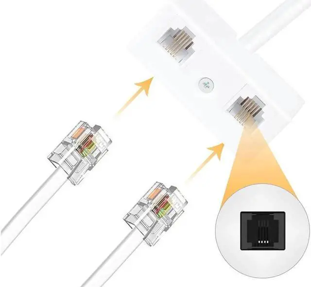 Alt view image 3 of 7 - Telephone Splitter, RJ11 6P4C 1 Male to 2 Female Adapter, 2 Way RJ11 Telephone Plug to RJ11 Socket and Separator(2 Pack)