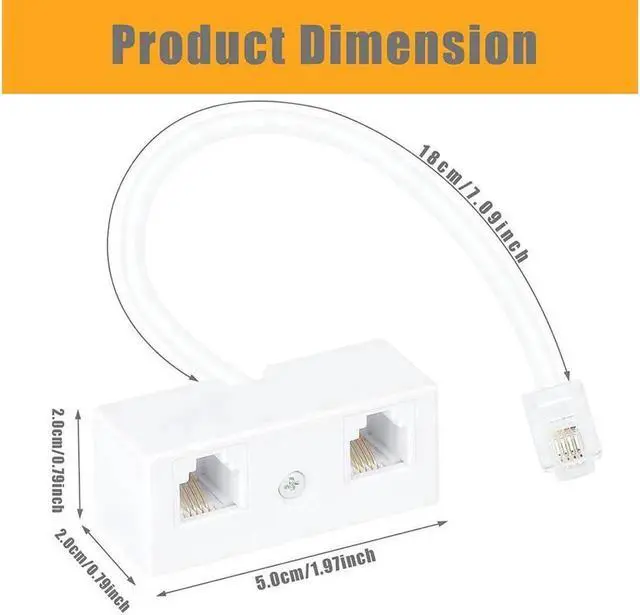 Alt view image 7 of 7 - Telephone Splitter, RJ11 6P4C 1 Male to 2 Female Adapter, 2 Way RJ11 Telephone Plug to RJ11 Socket and Separator(2 Pack)