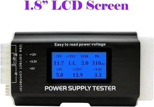 Alt view image 3 of 6 - Computer PC Power Supply Tester, ATX / ITX / IDE / HDD / SATA / BYI Connectors Power Supply Tester, 1.8'' LCD Screen (Aluminum Alloy Enclosure) PC LCD Power Supply Tester 20/24 pin 4 SATA HDD Testers