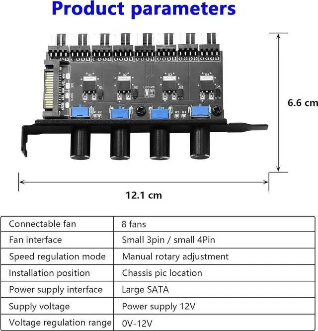 Alt view image 4 of 7 - Knob Cooling Fan Speed Controller PC 8 Channels Fan Hub for CPU Case HDD VGA PWM Fan PCI Bracket 12V Fan Control- SATA Power Supply (SATA 4 Knob)