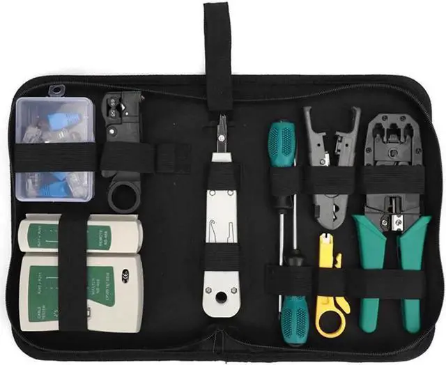 Main image of Network Cable Repair Maintenance Tool Kit Set 11 in 1 Portable Phone Cable Crimper 8P8C 4P4C 6P6C Connectors RJ45 RJ11 Cat5 Cat6 Cable Tester
