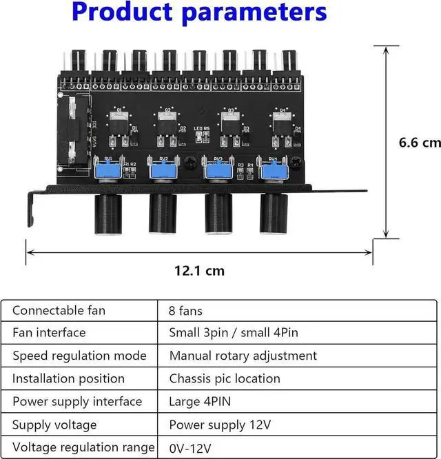 Alt view image 4 of 7 - 4 Knob Cooling Fan Speed Controller PC 8 Channels 12V Fan Hub for CPU Case HDD VGA PWM PCI Bracket- 4Pin Interface Power Supply (4 Pin 4Knob)
