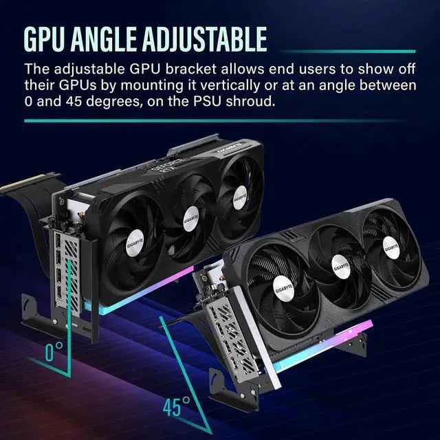 Alt view image 4 of 7 - PCIe 4.0 GPU Mount Bracket with ARGB LED Module, Multi-Angle Adjustment with Riser Cable, Compatible to RTX4090, 4080, 4070ti- Black