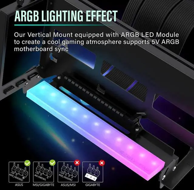Alt view image 7 of 7 - PCIe 4.0 GPU Mount Bracket with ARGB LED Module, Multi-Angle Adjustment with Riser Cable, Compatible to RTX4090, 4080, 4070ti- Black