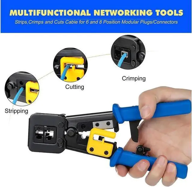 Alt view image 6 of 6 - RJ45 Crimp Tool Kit Pass Thru Cat5 Cat6 RJ45 Crimping Tool with 20PCS RJ45 Cat6 Pass Through Connectors, 20PCS Covers, 1 Network Cable Tester,1 Wire Punch Down Cutter and 1 Mini Screwdriver