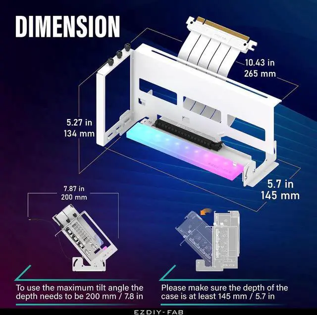 Alt view image 5 of 7 - PCIe 4.0 GPU Mount Bracket with ARGB LED Module, Multi-Angle Adjustment with All White Riser Cable, Compatible to RTX4090, 4080, 4070ti - White