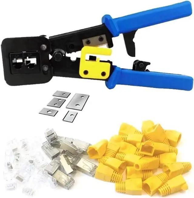 Alt view image 4 of 4 - RJ45 Crimp Tool 6P 8P Multi-function Cable Cutter Pass Through Crimper Ethernet Cable Connector Crimping Tool Ratcheting Hand Tools Bonus CAT6 Connector 20 Pack