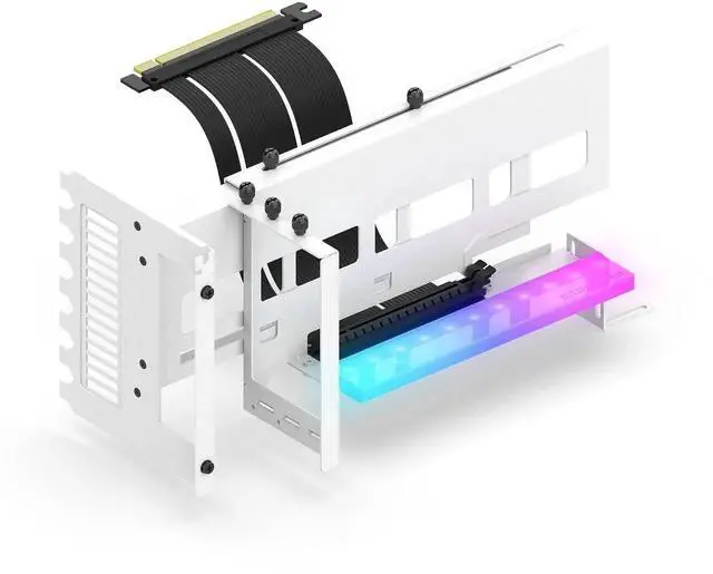 Main image of Vertical PCIe 4.0 GPU Mount Bracket Graphic Card Holder with 5V 3 Pin ARGB LED Module, Video Card VGA Support Kit with PCIe 4.0 X16 Gen4 17cm/6.69in Riser Cable 90 Degree Right Angle- White