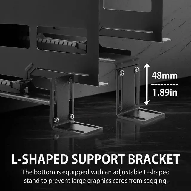 Alt view image 5 of 7 - Vertical PCIe 4.0 GPU Mount Bracket Graphic Card Holder with 5V 3 Pin ARGB LED Module, Video Card VGA Support Kit with PCIe 4.0 X16 Gen4 17cm/6.69in Riser Cable 90 Degree Right Angle (Black)