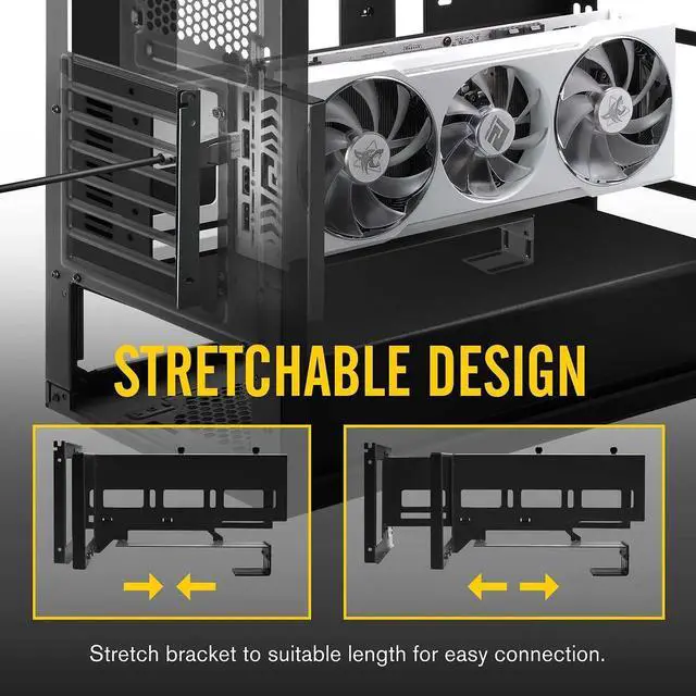 Alt view image 7 of 7 - Vertical PCIe 4.0 GPU Mount Bracket Graphic Card Holder with 5V 3 Pin ARGB LED Module, Video Card VGA Support Kit with PCIe 4.0 X16 Gen4 17cm/6.69in Riser Cable 90 Degree Right Angle (Black)