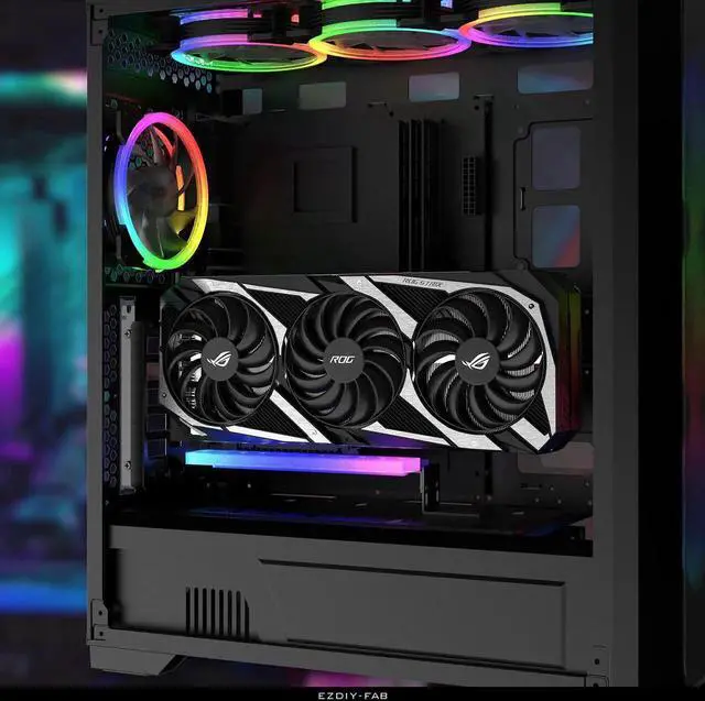 Alt view image 3 of 5 - Vertical PCIe 4.0 GPU Mount Bracket Graphic Card Holder with 5V 3 Pin ARGB LED Module, Video Card VGA Support Kit with PCIe 4.0 X16 Gen4 17cm/6.69in Riser Cable 90 Degree Right Angle- Black