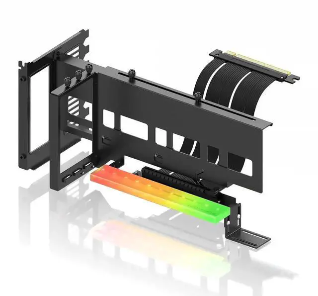 Main image of Vertical PCIe 4.0 GPU Mount Bracket Graphic Card Holder with 5V 3 Pin ARGB LED Module, Video Card VGA Support Kit with PCIe 4.0 X16 Gen4 17cm/6.69in Riser Cable 90 Degree Right Angle- Black