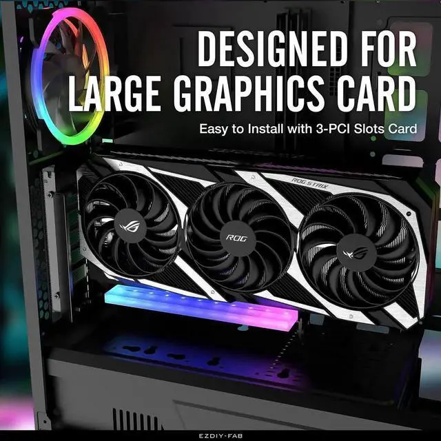 Alt view image 5 of 5 - Vertical PCIe 4.0 GPU Mount Bracket Graphic Card Holder with 5V 3 Pin ARGB LED Module, Video Card VGA Support Kit with PCIe 4.0 X16 Gen4 17cm/6.69in Riser Cable 90 Degree Right Angle- Black