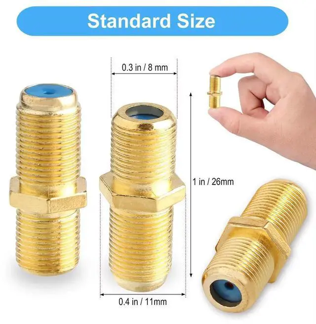 Alt view image 5 of 7 - F81 Splice Barrel Connector 3GHz Female to Female F-Type Coaxial Cable Extension Adapter Couplers (Packof 5, Gold)