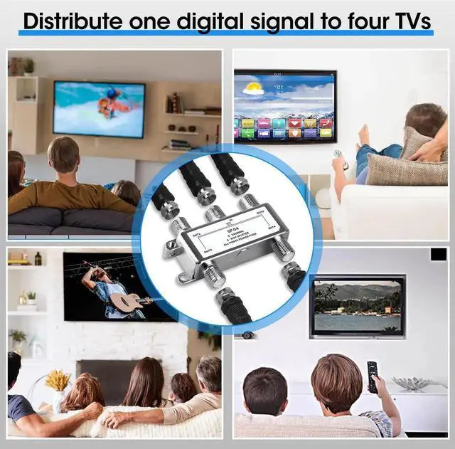 Alt view image 2 of 7 - Digital 4-Way Coaxial Cable Splitter 5-2400MHz, RG6 and RG59 Compatible4 Port Coax Splitter for Satellite, Cable TV, Antenna System, High Speed Internet and MoCA Network