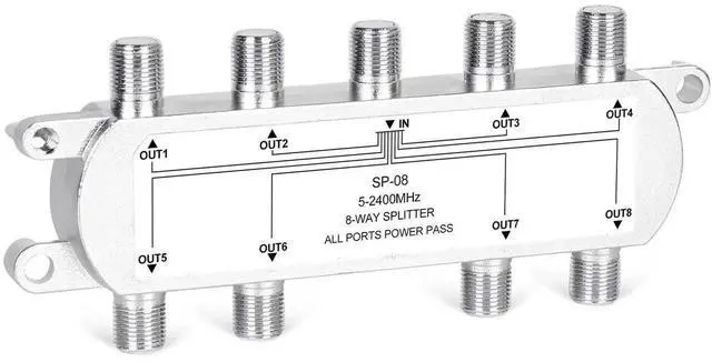 Main image of Digital 8-Way Coaxial Cable Splitter 5-2400MHz, RG6 Compatible, Work with Satellite/Cable TV and Internet, CATV Antenna System.(COAXIAL Cable NOT Included)