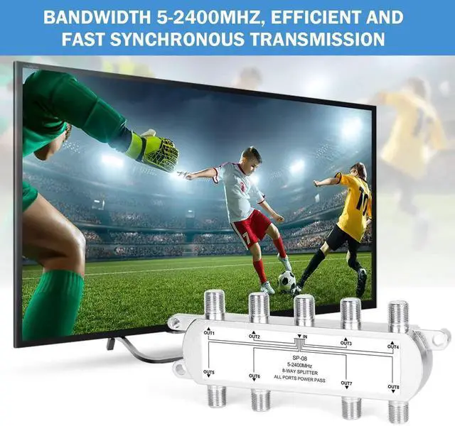 Alt view image 2 of 7 - Digital 8-Way Coaxial Cable Splitter 5-2400MHz, RG6 Compatible, Work with Satellite/Cable TV and Internet, CATV Antenna System.(COAXIAL Cable NOT Included)