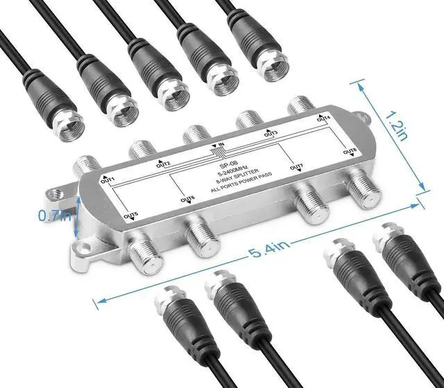 Alt view image 7 of 7 - Digital 8-Way Coaxial Cable Splitter 5-2400MHz, RG6 Compatible, Work with Satellite/Cable TV and Internet, CATV Antenna System.(COAXIAL Cable NOT Included)