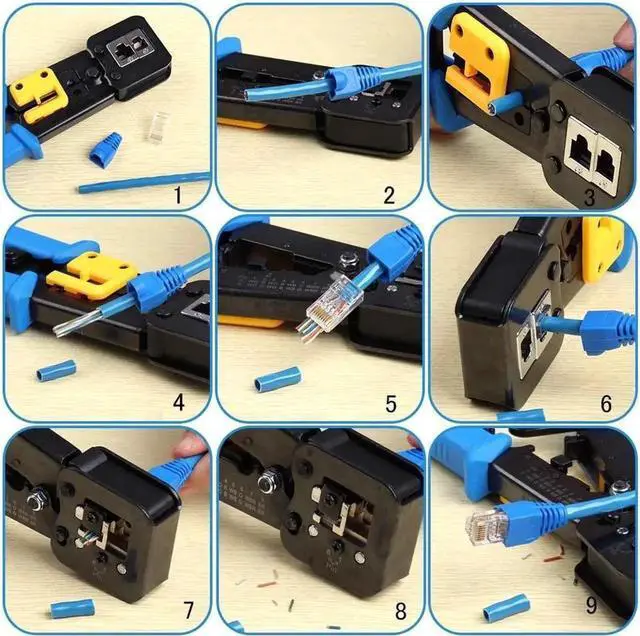 Alt view image 3 of 6 - RJ45 Crimp Tool Pass Through Cat5 Cat5e Cat6 Crimping Tool for RJ45/RJ12 Regular and End-Pass-Through Connectors with 50PCS CAT5 CAT5e Connectors, 50PCS Covers and Mini Wire Stripper