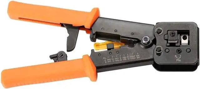 Alt view image 3 of 6 - RJ45 Crimp Tool Pass Through Cat5 Cat5e Cat6 Crimping Tool for RJ45/RJ12 Regular and End-Pass-Through CAT5e Connectors with 50PCS Connectors, 50PCS Covers and Network Wire Stripper