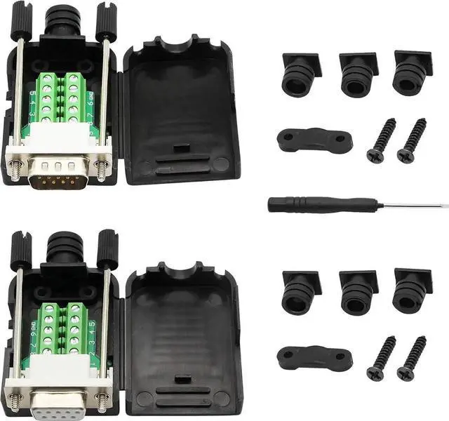 Main image of DB9 Connector Adapter RS232 Serial Port D-SUB Adapter Plate Breakout Board Solder-Free (1-Pair Male+Female with Screwdriver, White Rubber Core)