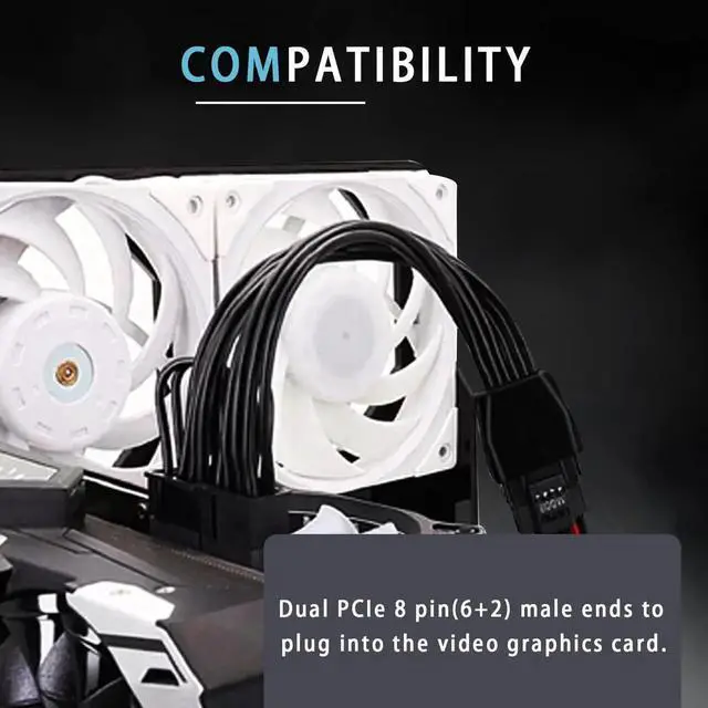Alt view image 4 of 6 - 12VHPWR Cable Extension, 16 Pin Female to Dual 8 Pin(6+2) Male PCIe Conversion GPU Power Cable for Power Supply with 12+4pin 12VHPWR Port 7.67 in(19.5cm)