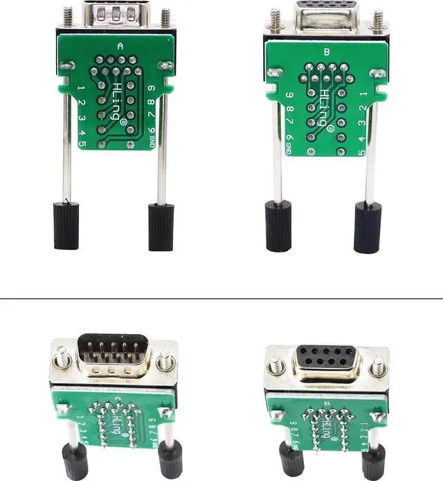 Alt view image 2 of 7 - DB9 Connector Adapter RS232 Serial Port D-SUB Adapter Plate Breakout Board Solder-Free (1-Pair Male+Female with Screwdriver, Black Rubber Core, Long Bolts)