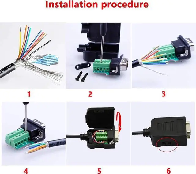 Alt view image 7 of 7 - DB9 Connector Adapter RS232 Serial Port D-SUB Adapter Plate Breakout Board Solder-Free (1-Pair Male+Female with Screwdriver, Black Rubber Core, Long Bolts)