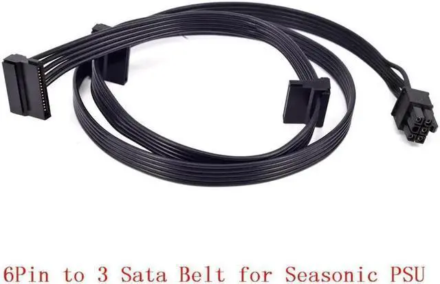 Alt view image 2 of 4 - PCIe 6Pin to 3x SATA Curved Power Supply Cable for KM3 Series X-750 X-850 SS-1050XP3 SS-1200XP3 M12II Evo Series 520 620 650 750 850 Snow Silent 750 1050 FOCUS PLUS Gold SSR-850FX
