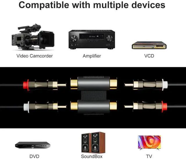 Alt view image 7 of 7 - RCA Coupler, Female to Female Interconnect Adapter, Gold Plated Housing for Amplifier, Subwoofer, Mixer (2 Pack)