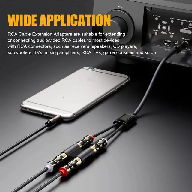 Alt view image 4 of 7 - RCA Coupler, Female to Female Interconnect Adapter, Gold Plated Housing for Amplifier, Subwoofer, Mixer (2 Pack)