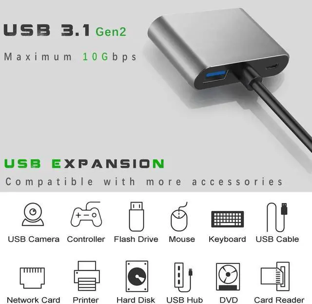 Alt view image 5 of 6 - USB C to Dual HDMI Adapter for Monitor, USBC Laptop Docking Station Dual Monitor Dongle MacBook, USB-C Hub Powered Mac, USB 3.0 to USB C Adapter Cable with Fast Charging Chromebook, Type C Dock