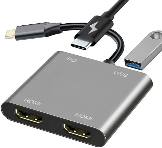Main image of USB C to Dual HDMI Adapter for Monitor, USBC Laptop Docking Station Dual Monitor Dongle MacBook, USB-C Hub Powered Mac, USB 3.0 to USB C Adapter Cable with Fast Charging Chromebook, Type C Dock