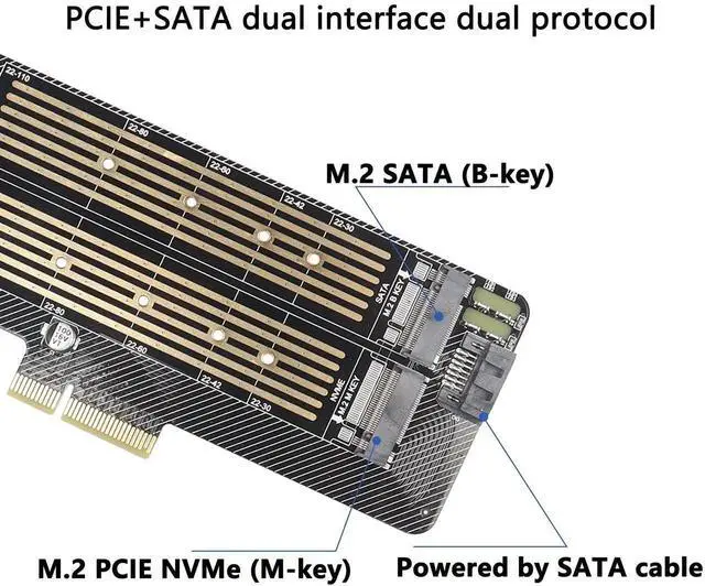 Alt view image 6 of 7 - M.2 NVMe SSD to PCIe Adapter Card,M.2 NVME(M-Key) +SATA (B-Key) SSD PCIe 3.0 x4 x8 x16 Controller Expansion Card for 2230 2242 2260 2280 22110 Size M.2 SSD