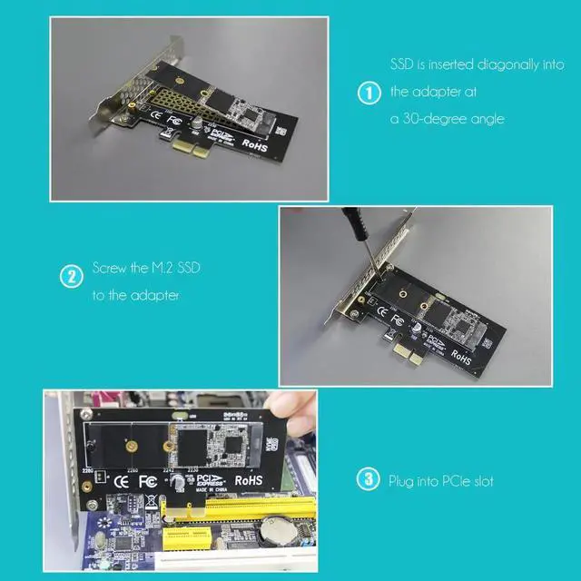 Alt view image 3 of 7 - PA09-X1 M.2 NVMe to PCIe X1 Adapter for 2230/2242/2260/2280 M.2 NVMe SSD, PCIE X1 Installation