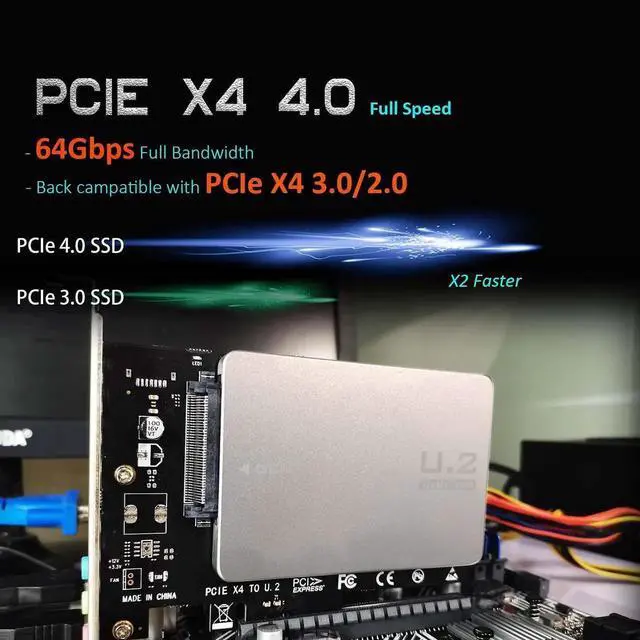 Alt view image 2 of 7 - PU11 U.2 to PCIe 4.0 X4 Adapter for 2.5 Inch U.2 SSD, PCIe 4.0 X4 Full Speed