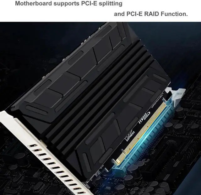 Alt view image 5 of 7 - Quad NVMe PCIe Adapter M.2 NVMe SSD to PCI-e 4.0 3.0 x16 Card with Individual LED Indicator Heat Sink Support 2230 2242 2260 2280 NVMe SSD (PCI-e Bifurcation Required)