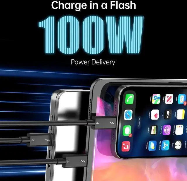 Alt view image 2 of 7 - Thunderbolt 4 Cable 1.6 FT - Intel Certified, Supports 8K Display/ 40Gbps Transfer/ 100W Charging USB C Cable, Thunderbolt Cable for iPhone 15/16 Series, MacBook Air, iPad, Docking