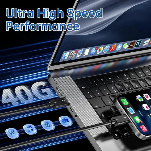 Alt view image 6 of 7 - Thunderbolt 4 Cable 1.6 FT - Intel Certified, Supports 8K Display/ 40Gbps Transfer/ 100W Charging USB C Cable, Thunderbolt Cable for iPhone 15/16 Series, MacBook Air, iPad, Docking