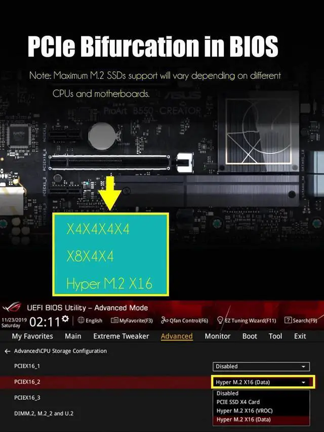 Alt view image 7 of 7 - PA40 Quad M.2 NVMe to PCIe 3.0 X8 Adapter with PCIe Bifurcation Function, Support 22110/2280/2260/2242/2230 Size