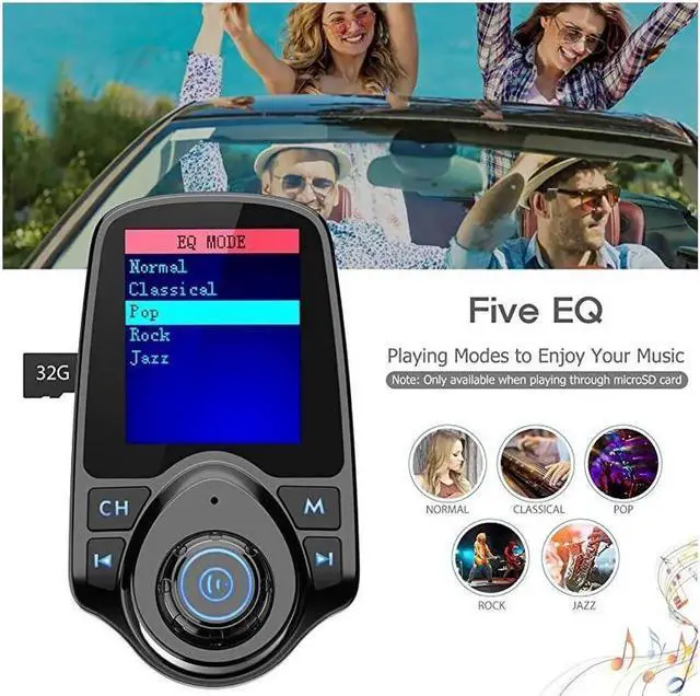 Alt view image 2 of 6 - Wireless in-Car Bluetooth FM Transmitter Radio Adapter Car Kit,1.8 Inch Display Supports TF/SD Card andQC3.0 & 5V/2.4A Charging for All Smartphones Audio Players - KM18 [Upgraded Version]