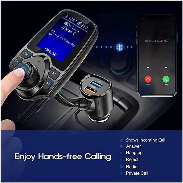 Alt view image 5 of 6 - Wireless in-Car Bluetooth FM Transmitter Radio Adapter Car Kit,1.8 Inch Display Supports TF/SD Card andQC3.0 & 5V/2.4A Charging for All Smartphones Audio Players - KM18 [Upgraded Version]