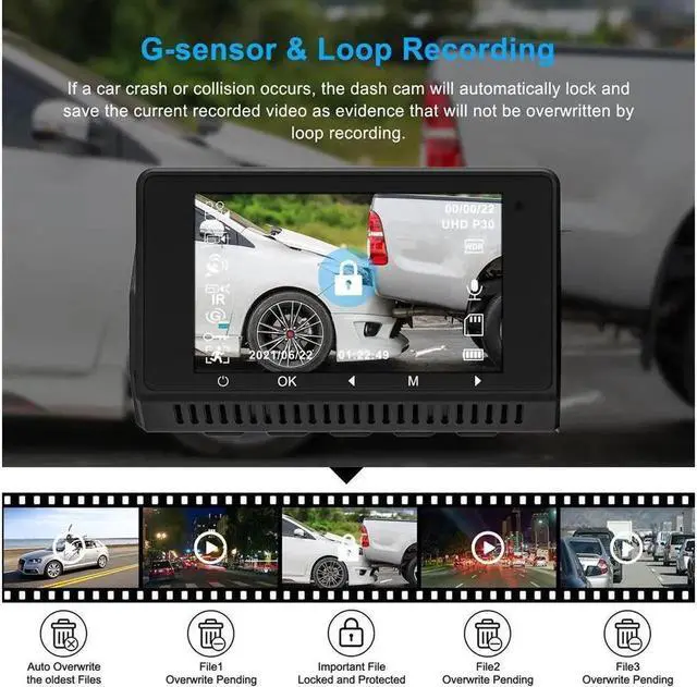 Alt view image 5 of 7 - 3 Channel Dash Cam 3 Channel 1080P+720P+720P Car Dvr Camera Driving Recorder,2.45Inch Car Camera,24/7 Parking Mode,Night Vision,Loop Recording,G-sensor,Seamless 1080P Video,HDR,Support 64GB Max